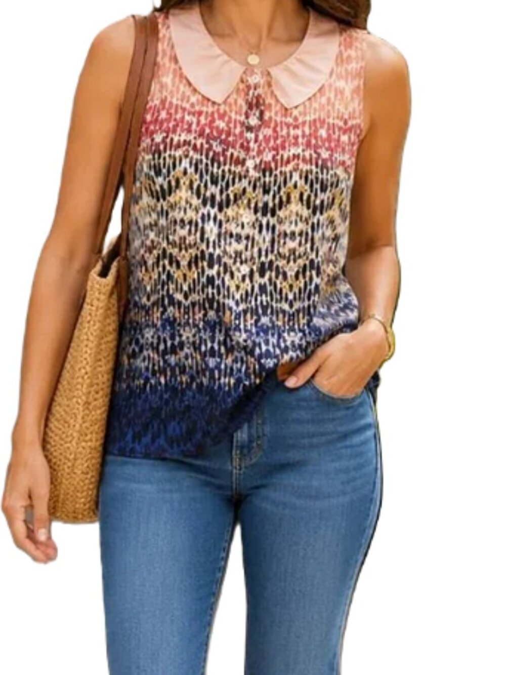 Cabi Love Blouse 3078 Multicolor Ombre Peter Pan Collar Sleeveless Top size XS